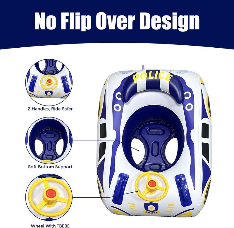BOffer Baby Pool Float with 3D Car Design, PVC Baby Swim Float, Toddler Pool Float, Swimming Floats Seat Boat Pool Toys with Steering Wheel for 12-18, 12-24 Months, Age 2-3, 3+ Years Girl Boy - Image 2